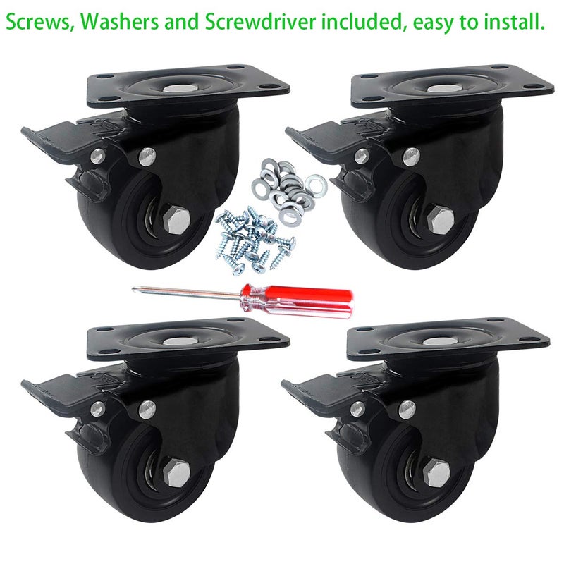 DICASAL Heavy Duty Casters, 3 Inch Swivel Plate Caster Wheels with Brake Premium Commercial Grade Non-Marking Durable Nylon castors with 2000 Lbs Capacity 4 Pack - Image 3